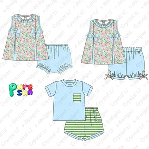 Puresun New Arrival High-End Custom Smocked Outfits Flower Girl Dresses and Girls Clothing Sets