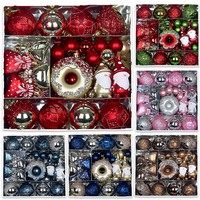 Kit de Décorations de Noël de Luxe en Gros : Boules Assorties Marron, Rouge, Bleu, Rose, Ornements de Sapin, Gnomes et Donuts