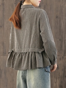 Thanh Lịch Thời Trang Cộng Với Kích Thước Của Phụ Nữ Ngắn Tay Áo Áo Sơ Mi Cho Mùa Xuân Mùa Hè Mùa Thu Nút Nửa Mở Vợt HEM Với Ruffle - Product Image 5