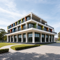 Bâtiment scolaire en structure métallique avec enveloppe isolée, noyau thermique, confort de la salle de classe, panneaux anti-bruit extérieurs, remplaçables