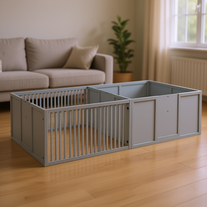 Caja de Parto para Perros 81 x 39 x 20 cm, Corralito Gris para Cachorros con Puertas Extraíbles, Mueble de Interior para Mascotas - Product Image 2