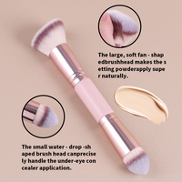Pabrik OEM ODM 5Pcs Set Kuas Makeup Wajah Dua Sisi Spons Kecantikan Logo Kustom Gagang Plastik Sintetis Pink Grosir