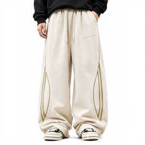 Pantalones de chándal anchos de algodón de alta calidad para hombre, de doble corte, pierna recta, estilo hip hop, acampanados, de invierno, estampados, de ajuste holgado. - Product Image 1