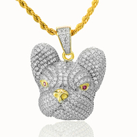 Pendentif tête de chien en cristal design pour homme avec zircon pavé bouledogue français Moissanite pendentifs avec chaîne de collier