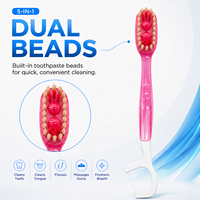 Mini brosse à dents jetable 5 en 1 |   Brosses à dents Miswak |   Distributeur de dentifrice intégré, brossette à dents, gratte-langue |   Kit de soins bucco-dentaires de voyage