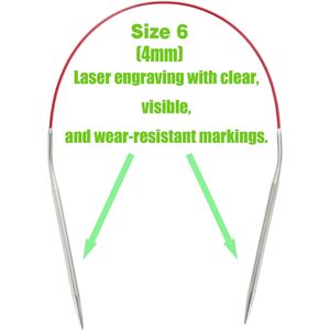 Aiguilles à tricoter circulaires Indskill, taille 6, 4 mm, en acier inoxydable, avec cordon rouge, ensemble d'aiguilles ergonomiques en métal pour la couture à la main - Product Image 2