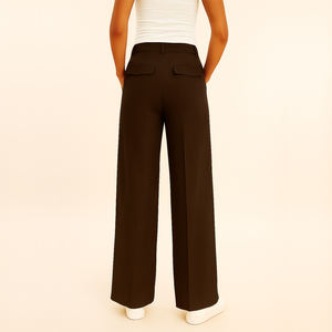Pantalons droits décontractés d'été <span class=keywords><strong>en</strong></span> gros, OEM, personnalisés, avec crochet et barre, pantalon <span class=keywords><strong>en</strong></span> <span class=keywords><strong>lin</strong></span> plissé décontracté pour femmes - Product Image 3