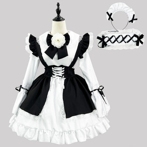 Noir blanc grande taille jeu de rôle Costume de fête femme de chambre <span class=keywords><strong>serveuse</strong></span> tenues tablier Anime femme de chambre Cosplay Kawaii gothique Lolita robe - Product Image 4