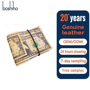 Boshiho Printed 100 Dollar Bill Genuine Leather <b>RFID</b> Blocking Vintage Bifold Short Credit Card Holder Organizer <b>Wallets</b> Print - Product Image 1