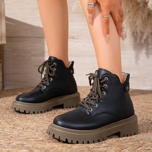 Bottines à plateforme pour femmes, à lacets, semelle épaisse, bout rond, en cuir PU, bottes de combat, style Y2K, streetwear, chaussures d'hiver - Product Image 6