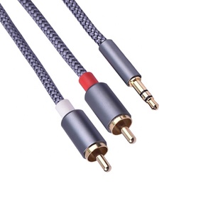 High Quality Nylon And Fishnet Grey 2M 500MA DC 3.5mm To <span class=keywords><strong>2</strong></span> RCA Male Audio Cable For Laptop - Product Image 2