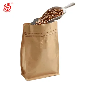 Tùy chỉnh giấy kraft túi Cà phê Ziplock túi bao bì thực phẩm đáy phẳng túi Cà phê đen 250g có van và dây kéo