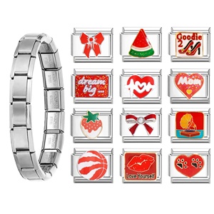 Wholesale Non Tarnish Italian Charms <b>Red</b> Stainless Steel Silver Gold Heart Bow <b>Red</b> Italian Charm <b>Bracelet</b> - Product Image 2