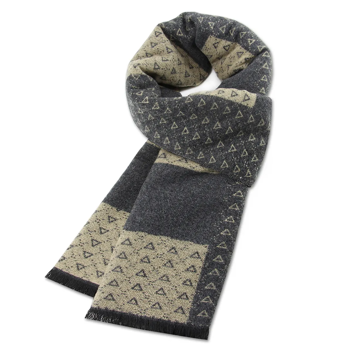 卸売ファッションスタイリッシュな冬の暖かいスカーフ高級チェック柄厚手のカスタムメンズウールブレンドスカーフ