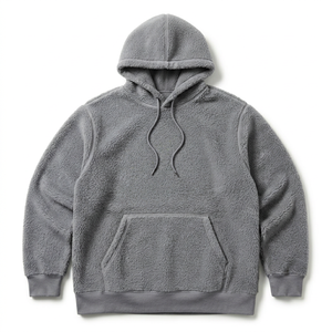 <b>Mens</b> Solid <b>Sherpa</b> Fleece Front Logo Pullover <b>Hoodie</b> Eco-Friendly Loose Fit Fuzzy for Winter Casual Wear - Product Image 1