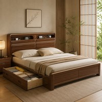 Lit de rangement moderne en bois avec tête de lit à étagères, tiroirs, cadre de lit de luxe Queen/King pour hôtel, appartement, OEM, ODM, lit personnalisé