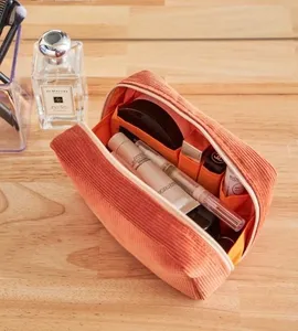 जिपर फैशनेबल लोगो या मुद्रित शैली के साथ निजीकृत छोटा यात्रा मेकअप पाउच कस्टम साबर कॉरडरॉय मखमली कॉस्मेटिक बैग