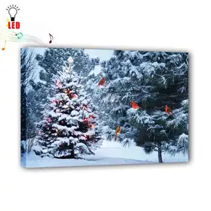 Led Canvas printing christmas tree picture wall art light up with music for holiday home decoration amazon supplier