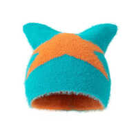 Bonnet en mohair jacquard chaud avec oreilles de chat pour jeune femme, collection mode 2024