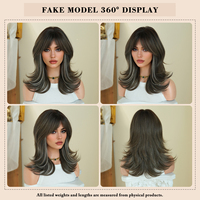 Pelucas de Cabello Sintético de 20 Pulgadas, Color Marrón Ceniza Oscuro con Reflejos Plateados, Fibra Resistente al Calor, Aspecto Natural Mate