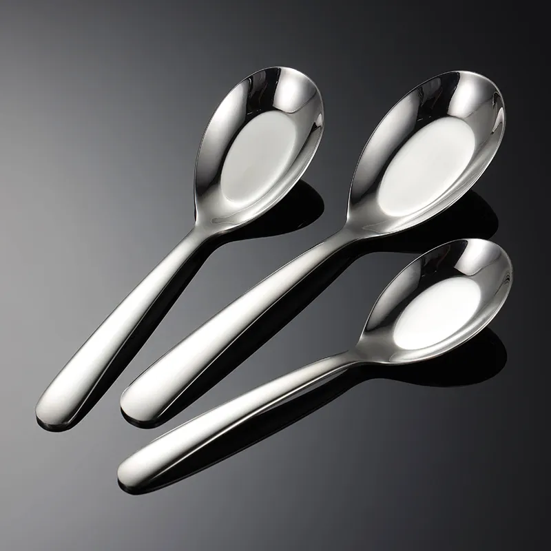 Food Grade Metal Tableware Flat Bottom Rice Soup Serving Spoon Child Student Stainless Steel Soup Spoon