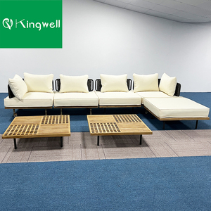 Gran oferta, muebles de patio al aire libre de madera de teca de alta calidad, juego de sofá en forma de <span class=keywords><strong>L</strong></span> de cuerda de jardín seccional de aluminio - Product Image 3