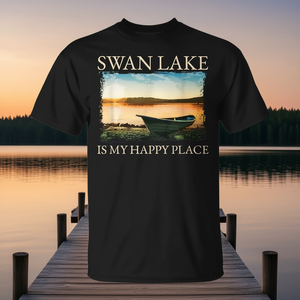 Camiseta Swan Lake negra para adultos, unisex, cuello redondo, estampado digital, diseño Lake Life - Product Image 3