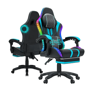 Kostenloser Versand Ergonomischer Gaming-Stuhl aus Leder mit RGB-LED-Beleuchtung, Bluetooth-Lautsprechern, Fußstütze und klappbaren Liegefunktionen - Product Image 2