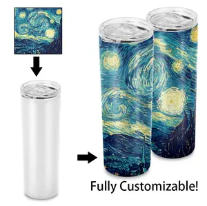 Double Wall Vacuum Insulated Water Bottle Stainless Steel 20oz Sublimation No Tapered Straight Skinny Blanks Tumbler
