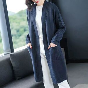 Cardigã Feminino Fitspi de Tricô Longo para Outono/Inverno, Gola V, Cor Sólida, Caimento Solto, Suéter Oversized, Jaqueta Elegante Casual - Product Image 2