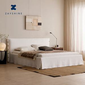 Lit double en <span class=keywords><strong>tissu</strong></span> de lin blanc Zayshine, style Wabi-Sabi français, pour chambre principale, 1,5 m, 1,8 m, taille king, grande taille, villa, hôtel, lit double doux - Product Image 1