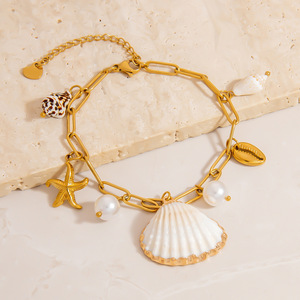 Ocean Series Charm <b>Bracelet</b> With Natural Seashell Pendant 18K Gold Plated Women's Jewelry Gift Fashion Accessory - Product Image 2