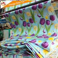 Kain Mikrofiber Polyester 100% Disikat, Cetak Pabrik Cina, Desain Bunga Besar, Grosir untuk Sprei