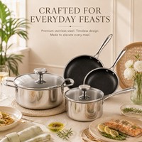 Ensemble de casseroles en acier inoxydable triple couche, poêle antiadhésive, casserole, faitout, compatible gaz et induction