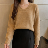 Pull en maille jacquard torsadé à col montant pour femme, motif diamant, style camel, marque privée