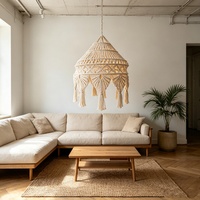 Abat-jour suspendu en macramé style bohème, housse de lampe à pampilles tissée pour la décoration de salon et de la maison