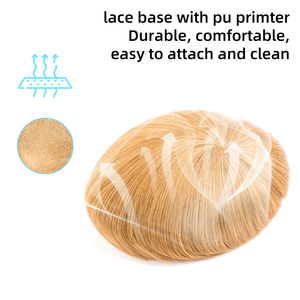 BLT precio barato Natural duradero 6 pulgadas de longitud 8*10 pulgadas encaje francés con Base de PU Sistema de reemplazo de cabello humano virgen tupé para hombres - Product Image 2