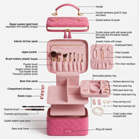 Sac de maquillage en cuir Saffiano LZ avec logos personnalisés, organiseur cosmétique double couche, boîte à bijoux, trousse de toilette étanche pour voyage
