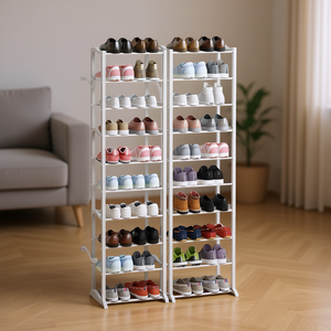 Scarpiera Compatta Bianca in Plastica con 10 Ripiani, Mobile Salvaspazio Autoportante per Piccoli Ambienti, Arredamento Casa - Product Image 2