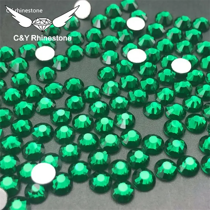 CY Emerald Grosir Digagalkan Kembali Longgar Non Hotfix Pipih Kaca Kristal Hijau Berlian Imitasi