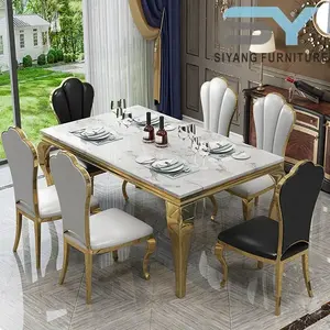 Möbel im europäischen Stil großer Esstisch zum Essen runder Esstisch Set Glas moderne Designs mit Stühlen