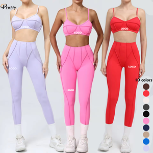Ensembles de fitness pour femmes avec logo personnalisé vêtements 2 pièces ensembles de yoga tissus doux soutien-gorge à maintien élevé entraînement en plein air - Product Image 1