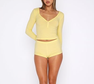 Set <span class=keywords><strong>pigiama</strong></span> donna autunno donna personalizzato 2 pezzi <span class=keywords><strong>Sexy</strong></span> Shorts a pij con collo a V Set da salotto a manica lunga abbigliamento da notte solido con bottone - Product Image 5