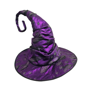 Chapeau de sorcier vintage à bord incurvé et déchiré, en tissu brillant, pour fête, Halloween, mascarade, jeu de rôle, accessoire de costume - Product Image 5