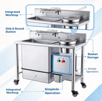 Table de travail en acier inoxydable avec évier et station de friteuse, plan de travail pour la préparation des aliments pour restaurant, snack-bar