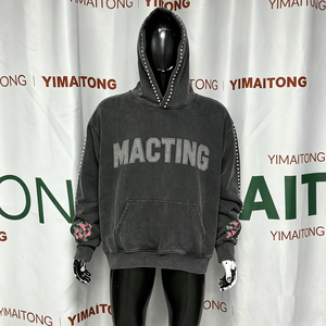 Sweat à capuche tendance pour homme avec logo personnalisé, rivets et strass, impression sérigraphique, essentiels, pull à capuche - Product Image 1