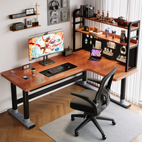 Bureau d'ordinateur d'angle en bois massif en forme de L avec étagère intégrée pour bureau à domicile, chambre de jeu ou bureau double