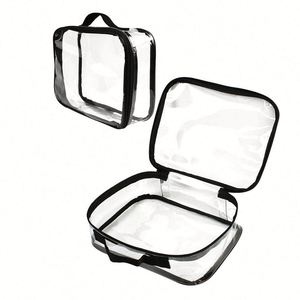 Ensemble de trousses de toilette transparentes en PVC grand format, personnalisables, pour la gym, la plage, le maquillage, recyclables, approuvées par la TSA, imperméables - Product Image 1