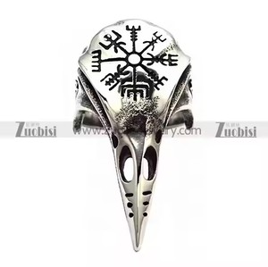 Großhandel <span class=keywords><strong>Cool</strong></span> Trendy Odin Krähen ring Anhänger Set Benutzer definierte Alte Wikinger Edelstahl Geschnitzte Hohl schnabel Krähe Runen muster - Product Image 4