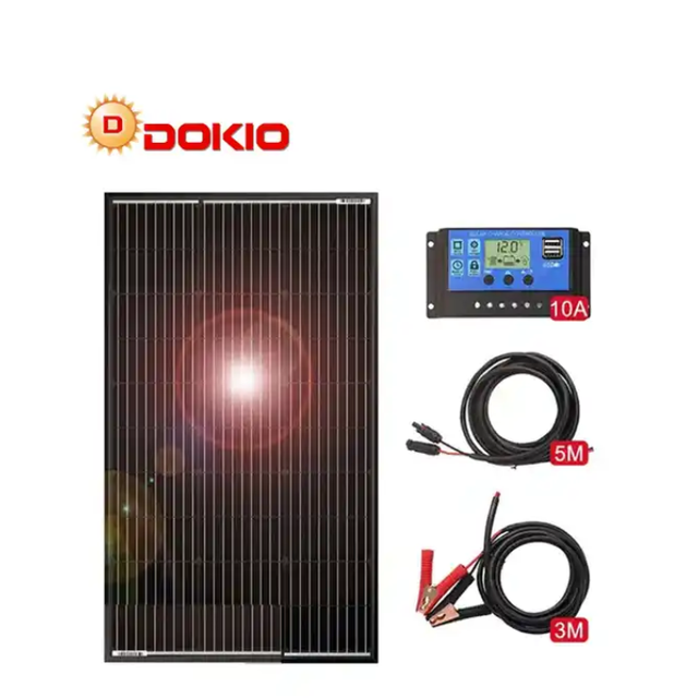 DOKIO 18V 100W  Black Solar Panel Kit for Home Waterproof Mono Charge 12V Battery With 10A Controller 8M Cable